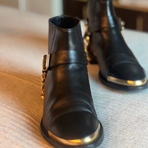 Balmain Black Boots with Gold Chain Detail